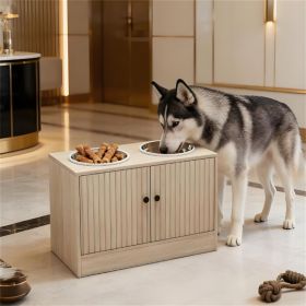 Elevated dog bowl with storage cabinet, oak Elevated dog bowl with storage cabinet, oak